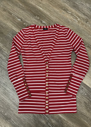 Red & White Stripe Snap Cardigan