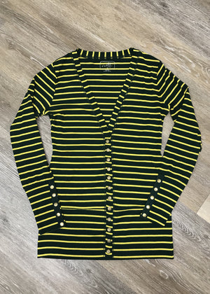 Green & Gold Stripe Snap Cardigan