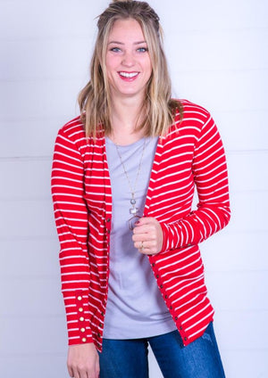 Red & White Stripe Snap Cardigan